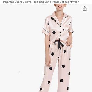 Womens pink and black polka dot pyjama set medium